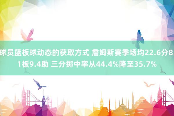 球员篮板球动态的获取方式 詹姆斯赛季场均22.6分8.1板9.4助 三分掷中率从44.4%降至35.7%