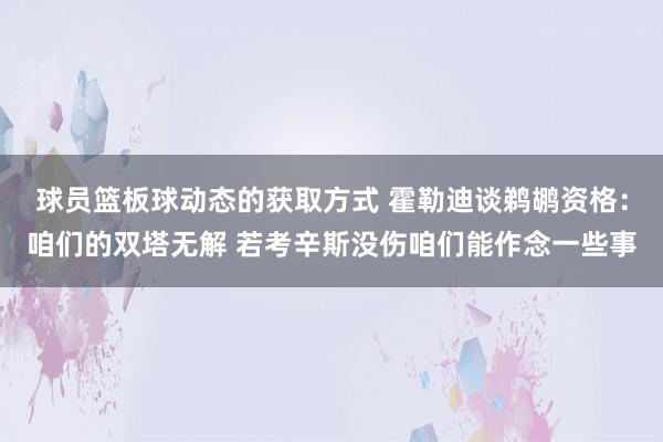 球员篮板球动态的获取方式 霍勒迪谈鹈鹕资格：咱们的双塔无解 若考辛斯没伤咱们能作念一些事