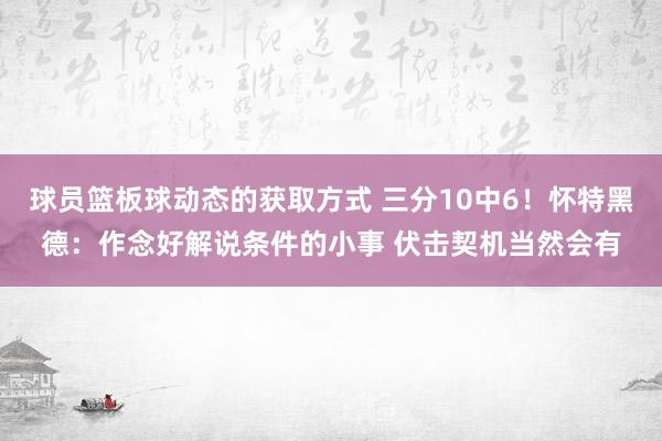 球员篮板球动态的获取方式 三分10中6！怀特黑德：作念好解说条件的小事 伏击契机当然会有