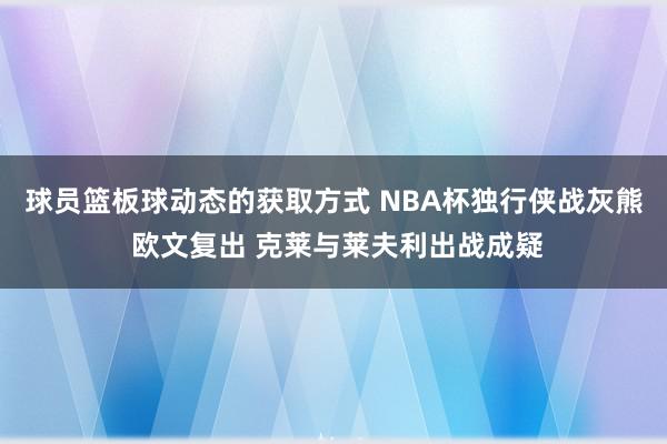 球员篮板球动态的获取方式 NBA杯独行侠战灰熊 欧文复出 克莱与莱夫利出战成疑